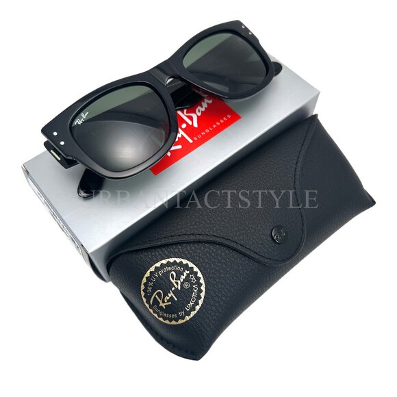 NEW Mega Wayfarer Ray-Ban RB0840S 901/31 51-21 Unisex Sunglasses - Black/Green - Picture 1 of 9